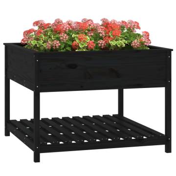 Stylish Black Planter with Shelf - Solid Pine Wood 111.5x81 cm