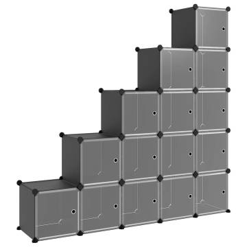 Storage Cube Organiser - 15 Cubes & Doors - Black PP