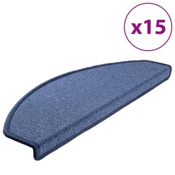 Carpet Stair Treads 15 pcs Blue - Non-Slip & Stylish