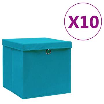 Stylish Baby Blue Storage Boxes with Covers - 10 pcs | HiPoMarket