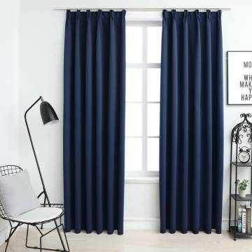 Elegant Blue Blackout Curtains with Hooks - 140x225 cm (2 pcs)