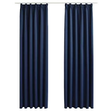 Elegant Blue Blackout Curtains with Hooks - 140x225 cm (2 pcs)