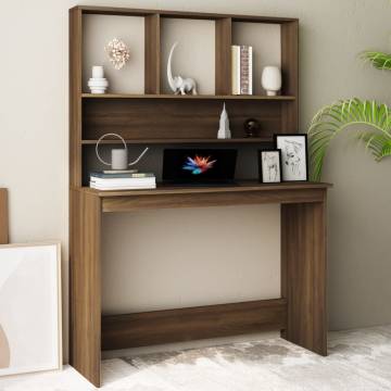 Brown Oak Desk with Shelves - 110x45x157 cm Engineered Wood