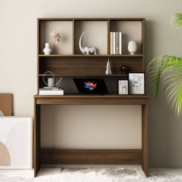 Brown Oak Desk with Shelves - 110x45x157 cm Engineered Wood