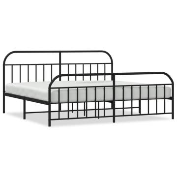 Metal Bed Frame with Headboard & Footboard - Black 200x200 cm