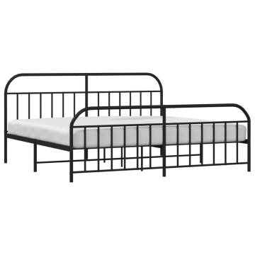 Metal Bed Frame with Headboard & Footboard - Black 200x200 cm