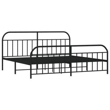 Metal Bed Frame with Headboard & Footboard - Black 200x200 cm