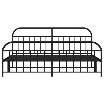 Metal Bed Frame with Headboard & Footboard - Black 200x200 cm