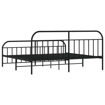 Metal Bed Frame with Headboard & Footboard - Black 200x200 cm