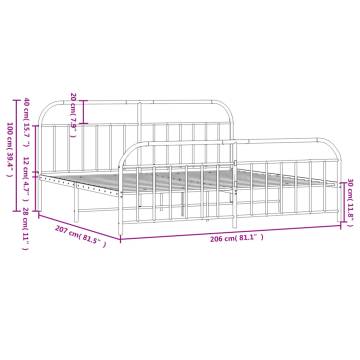 Metal Bed Frame with Headboard & Footboard - Black 200x200 cm