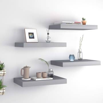 Stylish Grey Floating Wall Shelves - Set of 4 | HipoMarket UK