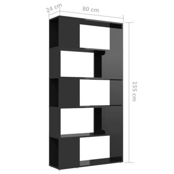 High Gloss Black Book Cabinet Room Divider - 80x24x155 cm