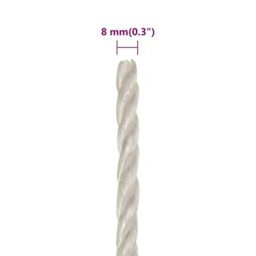 Durable 8mm 25m White Polypropylene Work Rope | Hipo Market