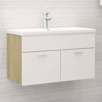 Sink Cabinet White and Sonoma Oak | Stylish Bathroom Storage