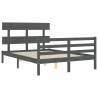 Grey Double Bed Frame with Headboard - Solid Pinewood Construction