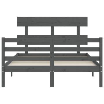 Grey Double Bed Frame with Headboard - Solid Pinewood Construction