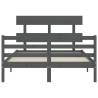 Grey Double Bed Frame with Headboard - Solid Pinewood Construction