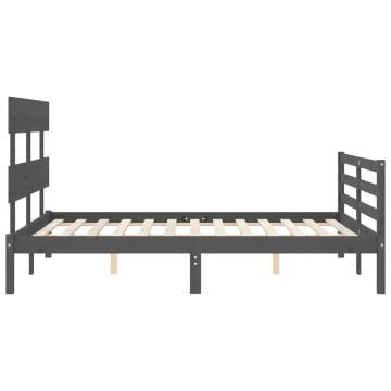 Grey Double Bed Frame with Headboard - Solid Pinewood Construction