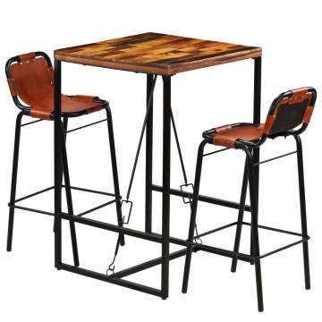 Stylish 3-Piece Bar Set: Reclaimed Wood & Goat Leather