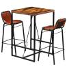 Bar Set 3 Pieces Solid Reclaimed Wood and Genuine Goat Leather Number of 2 