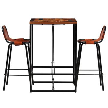 Stylish 3-Piece Bar Set: Reclaimed Wood & Goat Leather