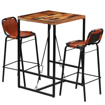 Stylish 3-Piece Bar Set: Reclaimed Wood & Goat Leather