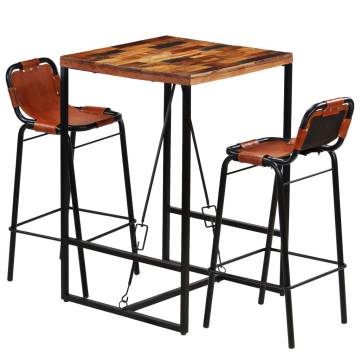 Stylish 3-Piece Bar Set: Reclaimed Wood & Goat Leather