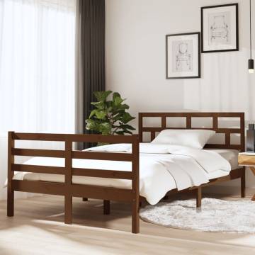 Honey Brown Small Double Bed Frame - Solid Wood 120x190 cm