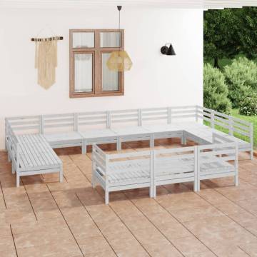 13 Piece Garden Lounge Set - White Solid Wood Pine | HipoMarket