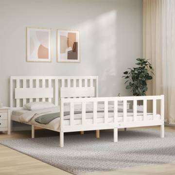 White Super King Size Bed Frame with Headboard - Solid Wood