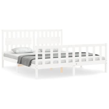 White Super King Size Bed Frame with Headboard - Solid Wood