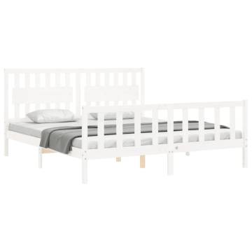 White Super King Size Bed Frame with Headboard - Solid Wood