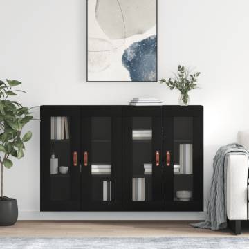 Stylish Wall Mounted Cabinets - Black Engineered Wood (2 pcs)