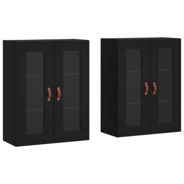 Stylish Wall Mounted Cabinets - Black Engineered Wood (2 pcs)