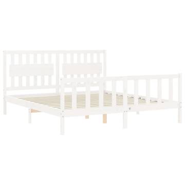 White Super King Size Bed Frame with Headboard - Solid Wood