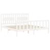 White Super King Size Bed Frame with Headboard - Solid Wood