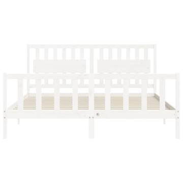 White Super King Size Bed Frame with Headboard - Solid Wood