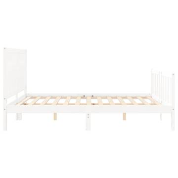 White Super King Size Bed Frame with Headboard - Solid Wood