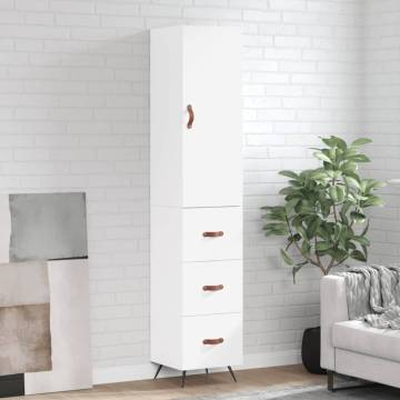 Stylish Highboard in White - 34.5x34x180 cm Engineered Wood