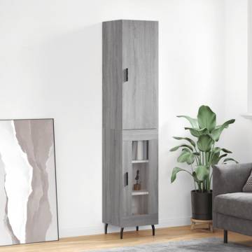 Elegant Highboard Grey Sonoma | 34.5x34x180 cm Engineered Wood