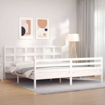 White Bed Frame with Headboard - 200x200 cm Solid Wood