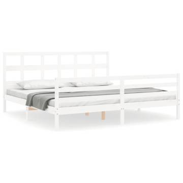 White Bed Frame with Headboard - 200x200 cm Solid Wood