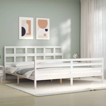 White Bed Frame with Headboard - 200x200 cm Solid Wood