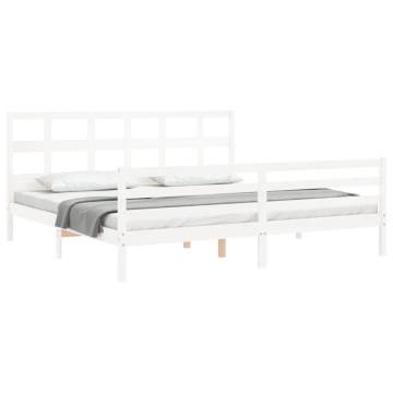 White Bed Frame with Headboard - 200x200 cm Solid Wood