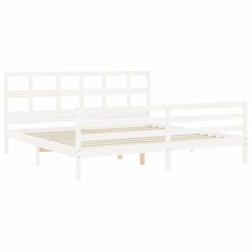 White Bed Frame with Headboard - 200x200 cm Solid Wood