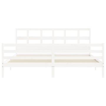 White Bed Frame with Headboard - 200x200 cm Solid Wood