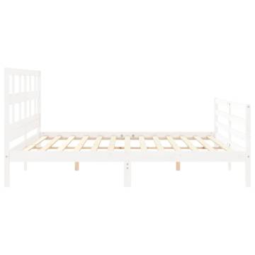 White Bed Frame with Headboard - 200x200 cm Solid Wood