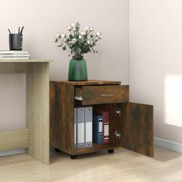 Rolling Cabinet Smoked Oak - Stylish Storage Solution