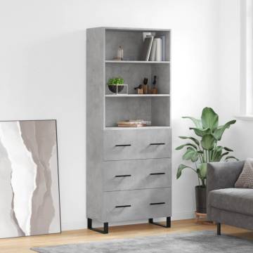 Stylish Highboard in Concrete Grey - 69.5x34x180 cm