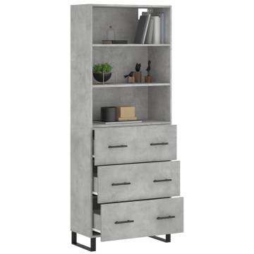 Stylish Highboard in Concrete Grey - 69.5x34x180 cm